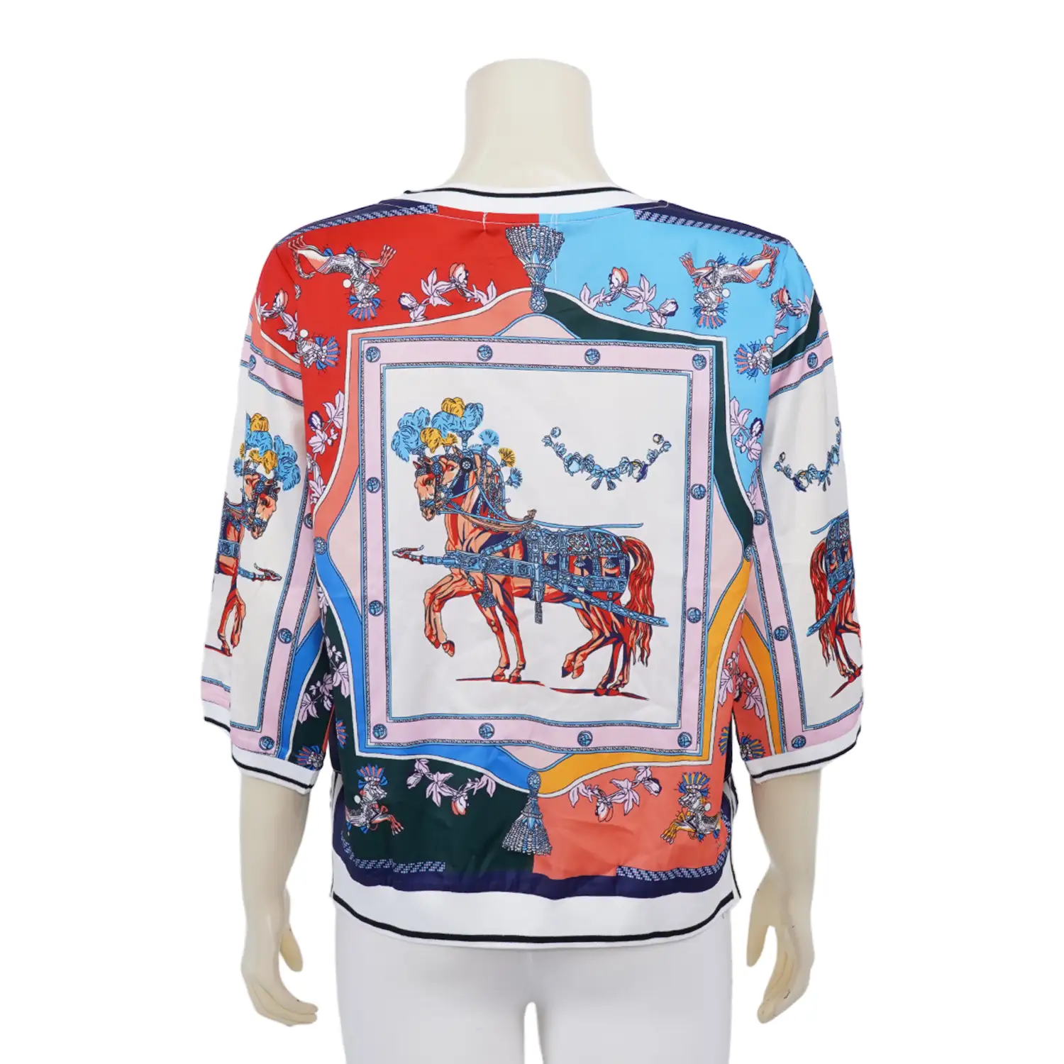 เสื้อคอกลม แขน 3 ส่วน ผ้าทอเกาหลี ลายม้าโรมัน - Image 3