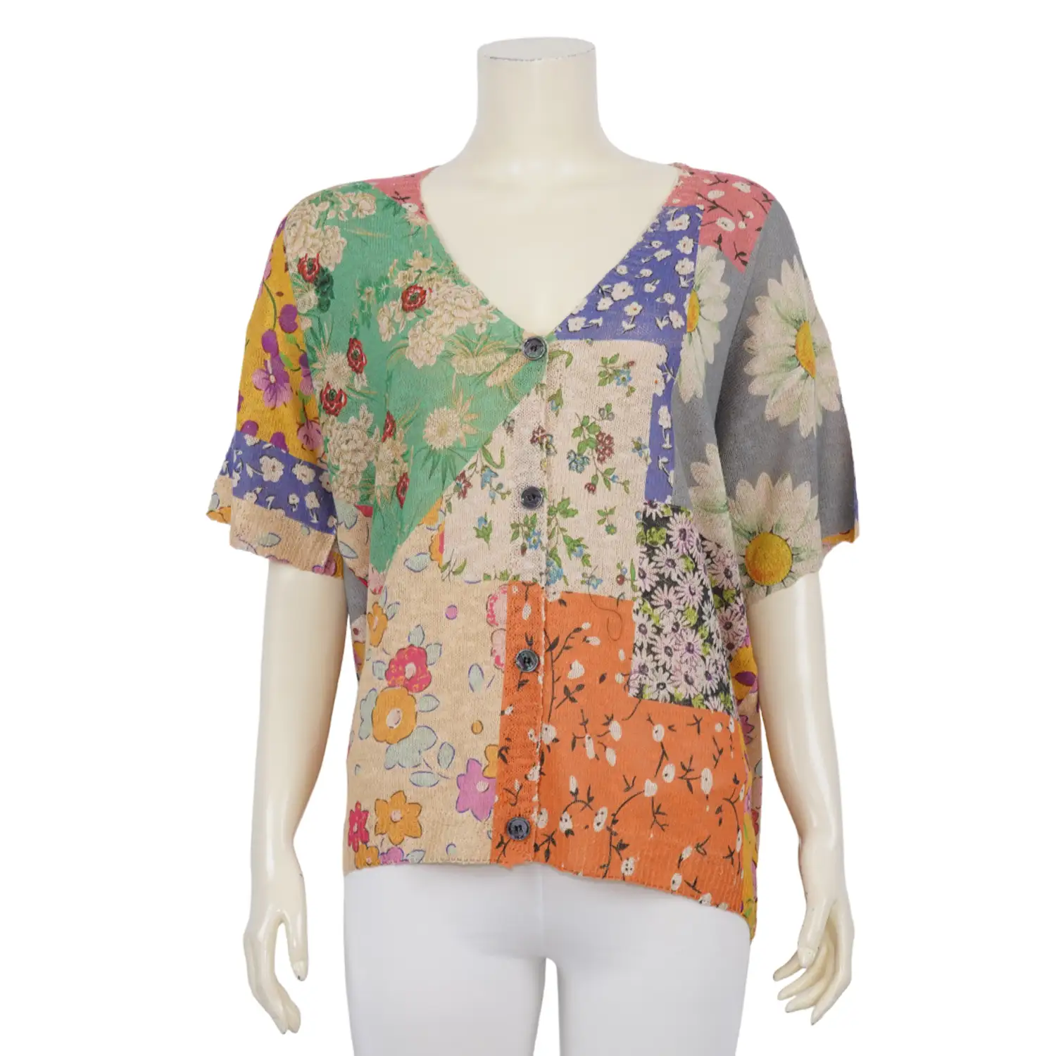 เสื้อคาร์ดิแกนคอวี แขนสั้น ผ้าทอเกาหลี - Image 2