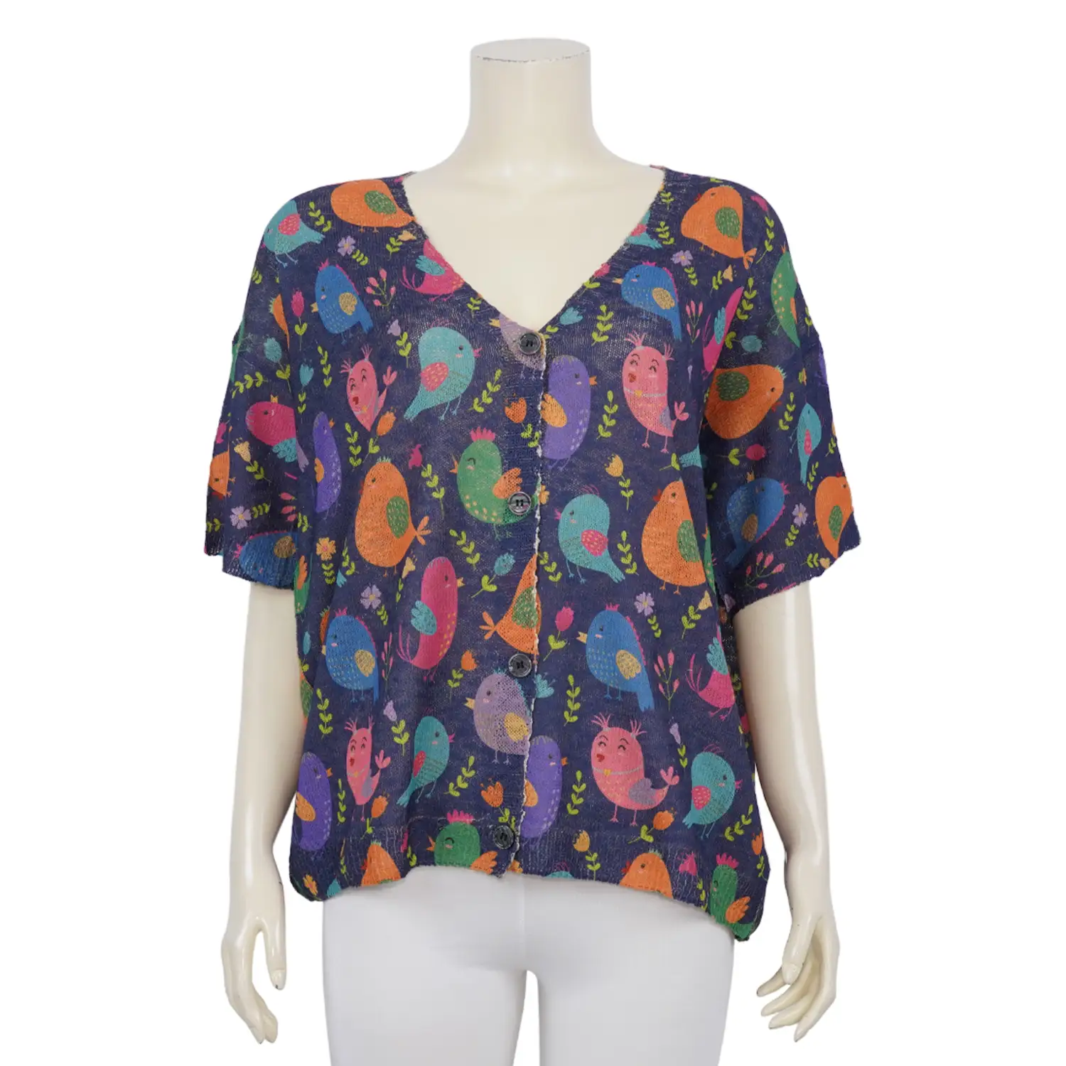 เสื้อคาร์ดิแกนคอวี แขนสั้น ผ้าทอเกาหลี - Image 3