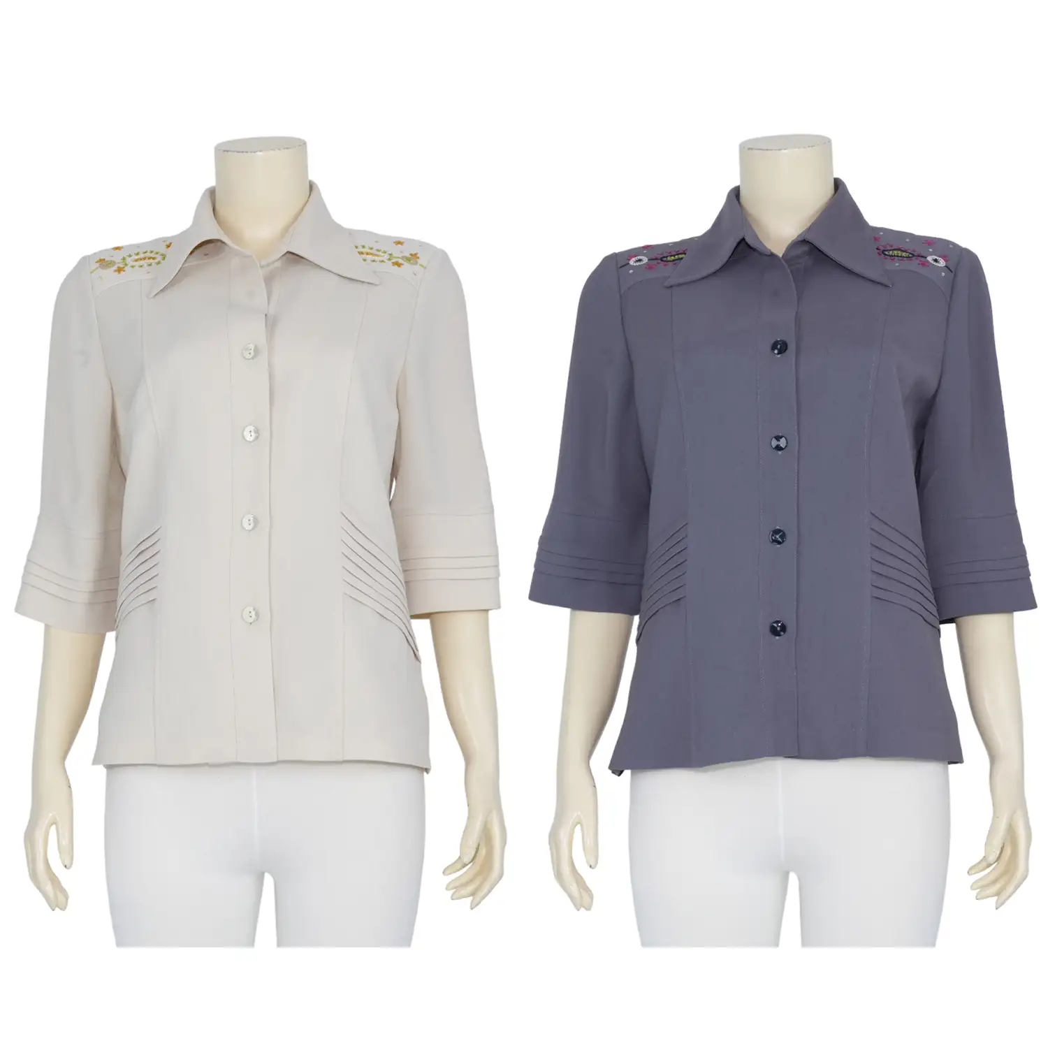 เสื้อเชิ้ต แขน 3 ส่วน ผ้าโคโม่ทวิล ดีไซน์คลาสสิก