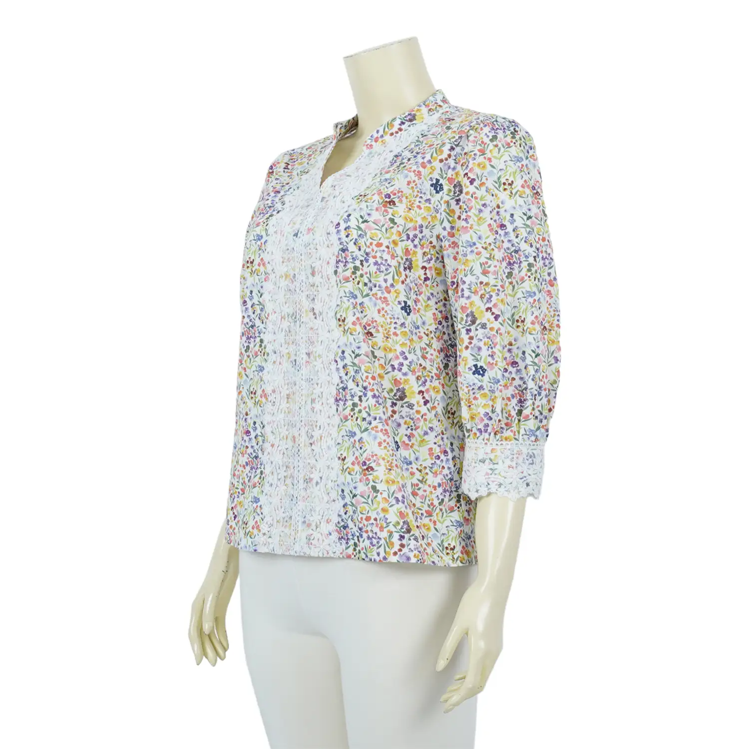 เสื้อคอจีน แขนพอง ยาว 4 ส่วน ผ้าคอตตอน วอยล์ พิมพ์ลายฟลอรัลMINNA - Image 2