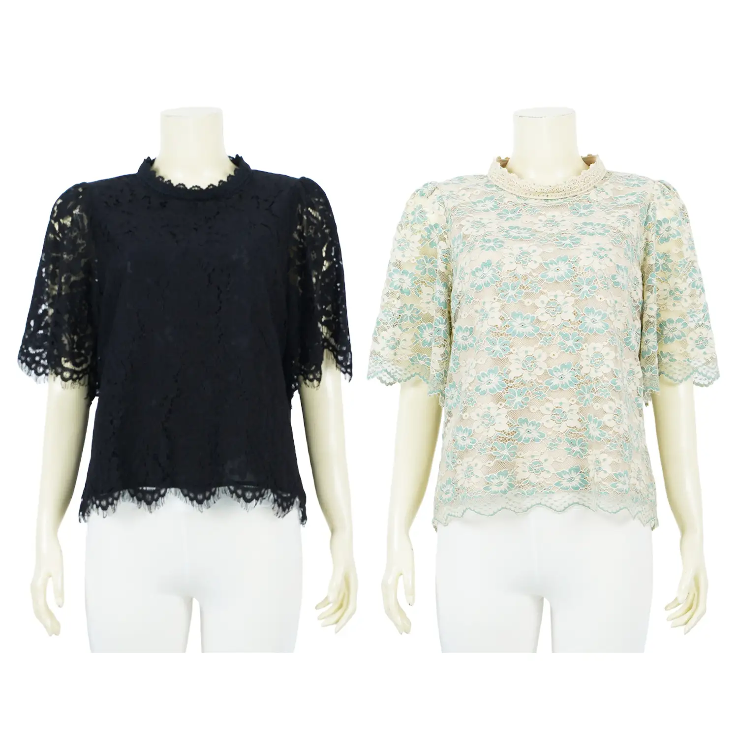 เสื้อคอตั้ง แขนสั้น ผ้าลูกไม้
