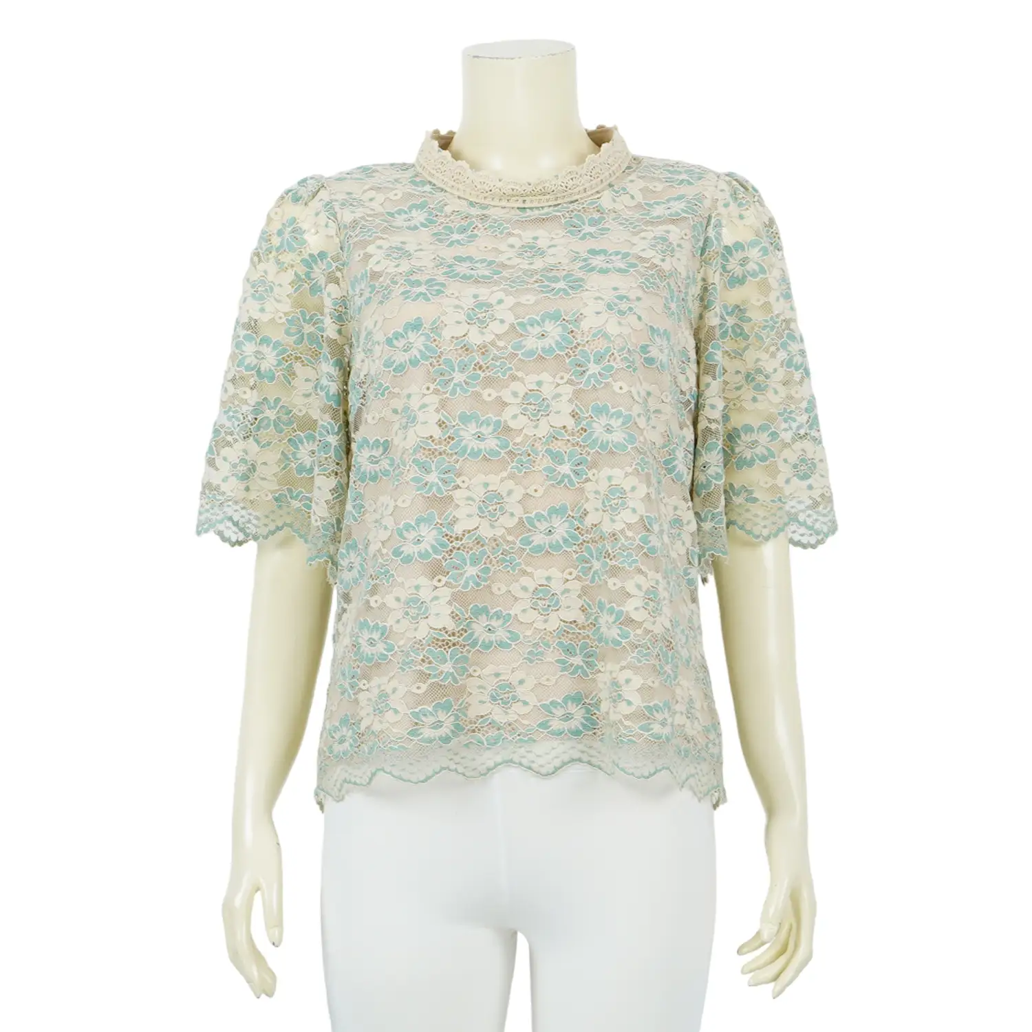 เสื้อคอตั้ง แขนสั้น ผ้าลูกไม้ - Image 3