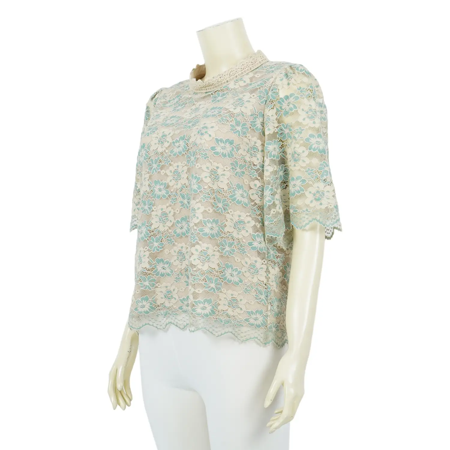 เสื้อคอตั้ง แขนสั้น ผ้าลูกไม้ - Image 4