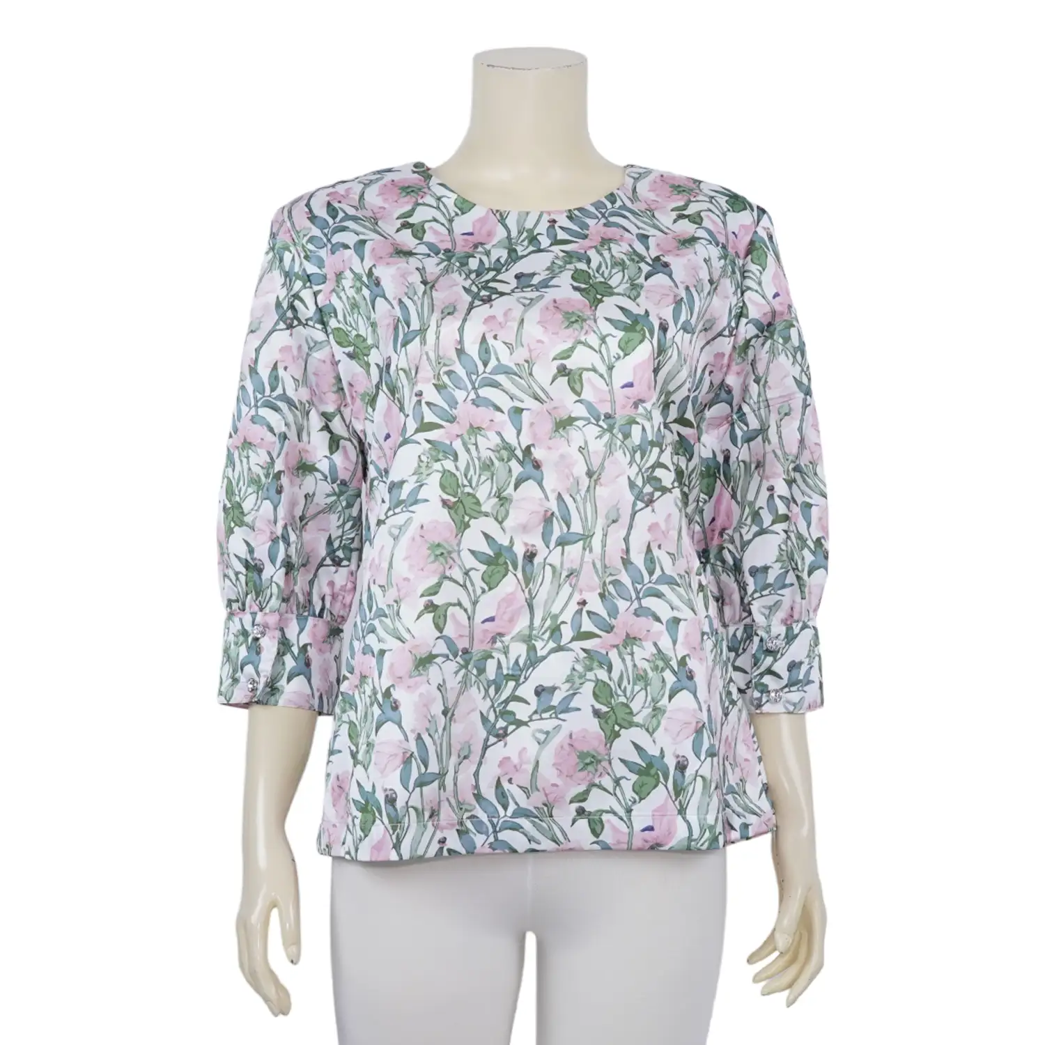 เสื้อคอกลม แขน 3 ส่วน ผ้าลายดอกไม้ แบบศิลปะยุคอาร์ตนูโว