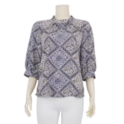 เสื้อคอตั้ง แขน 3 ส่วน ผ้าพีชสกินพิมพ์ลายวินเทจ - Image 2