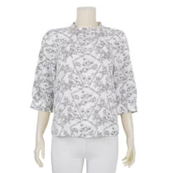 เสื้อคอตั้ง แขน 3 ส่วน ผ้าพีชสกินพิมพ์ลายวินเทจ - Image 3