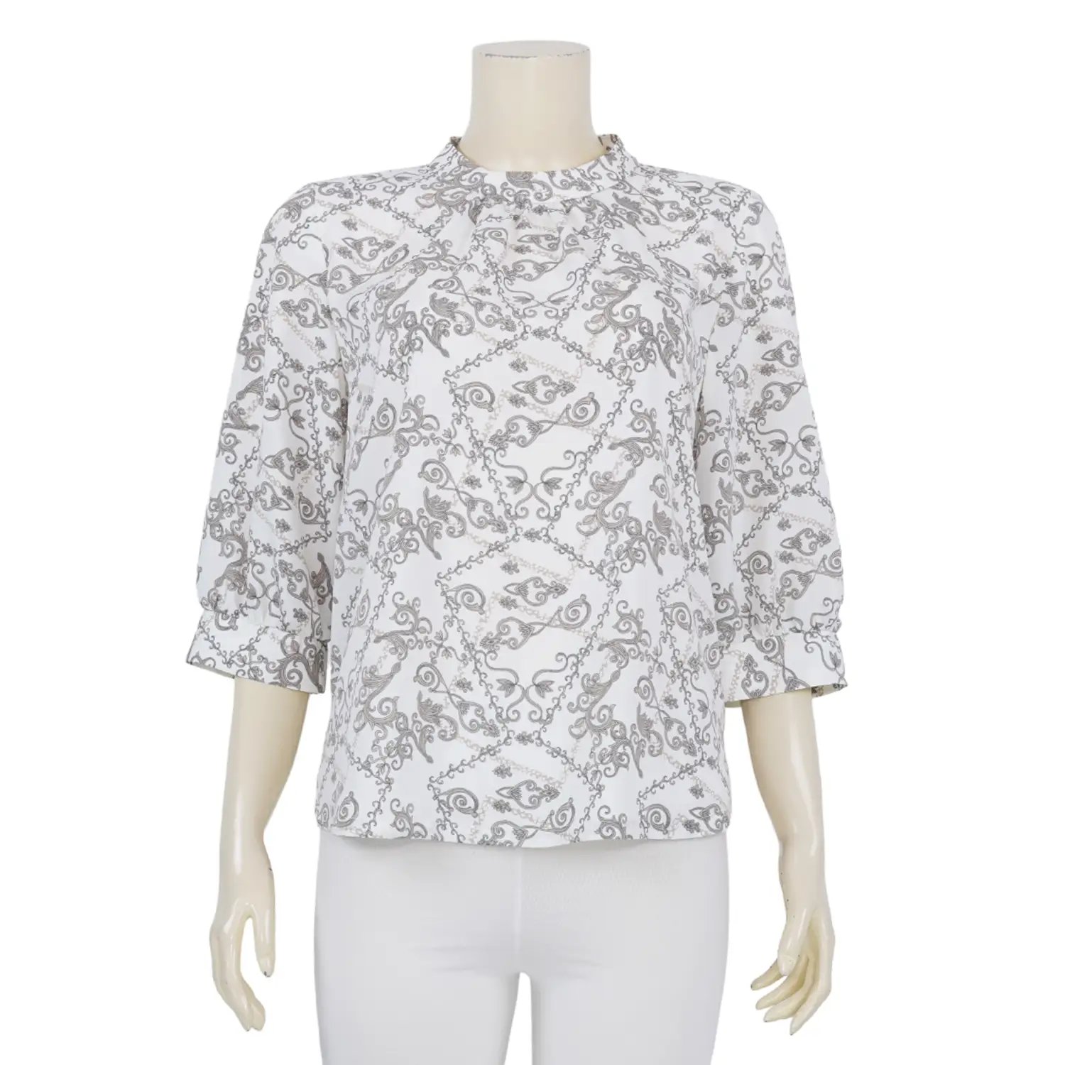 เสื้อคอตั้ง แขน 3 ส่วน ผ้าพีชสกินพิมพ์ลายวินเทจ - Image 3