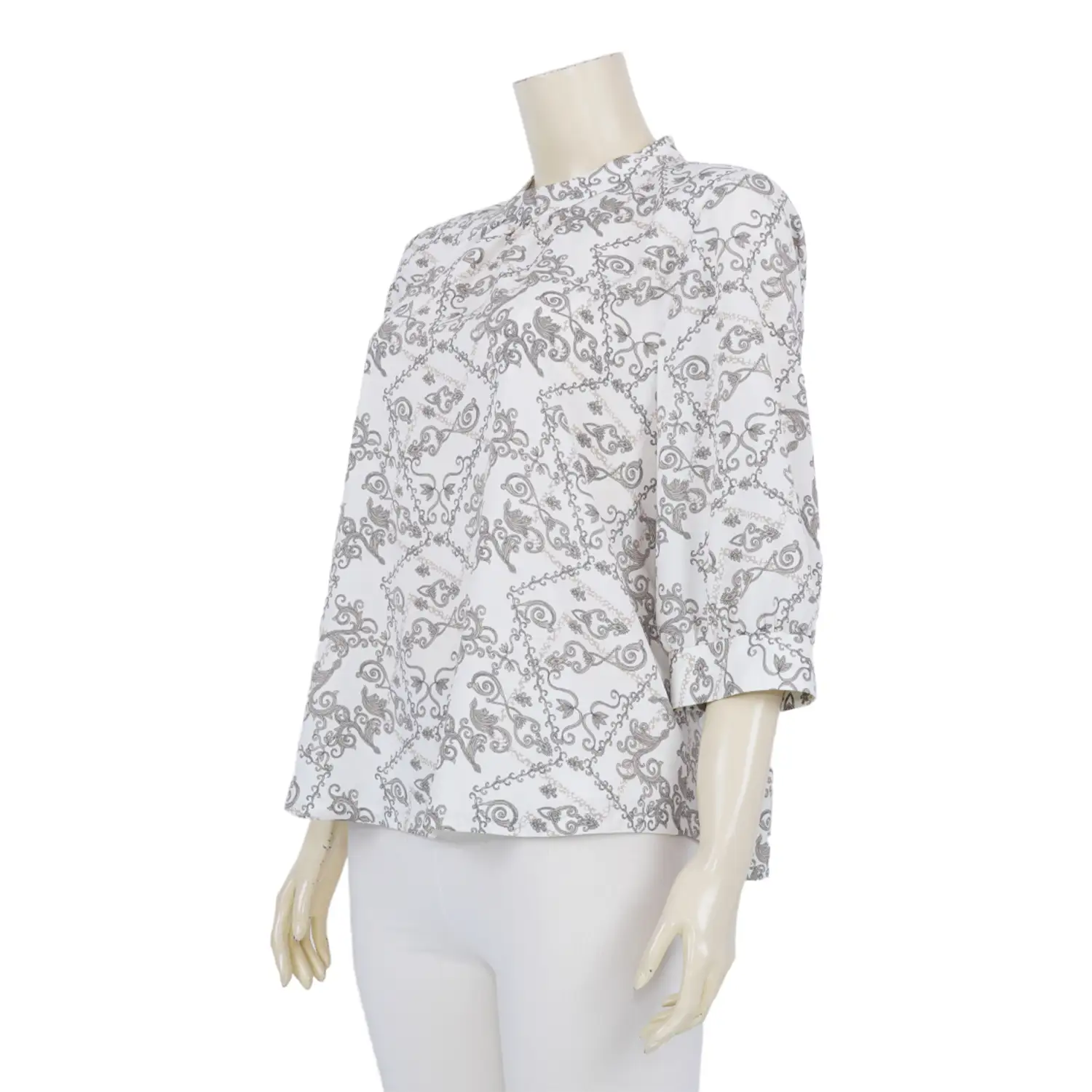 เสื้อคอตั้ง แขน 3 ส่วน ผ้าพีชสกินพิมพ์ลายวินเทจ - Image 4