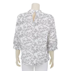 เสื้อคอตั้ง แขน 3 ส่วน ผ้าพีชสกินพิมพ์ลายวินเทจ - Image 5