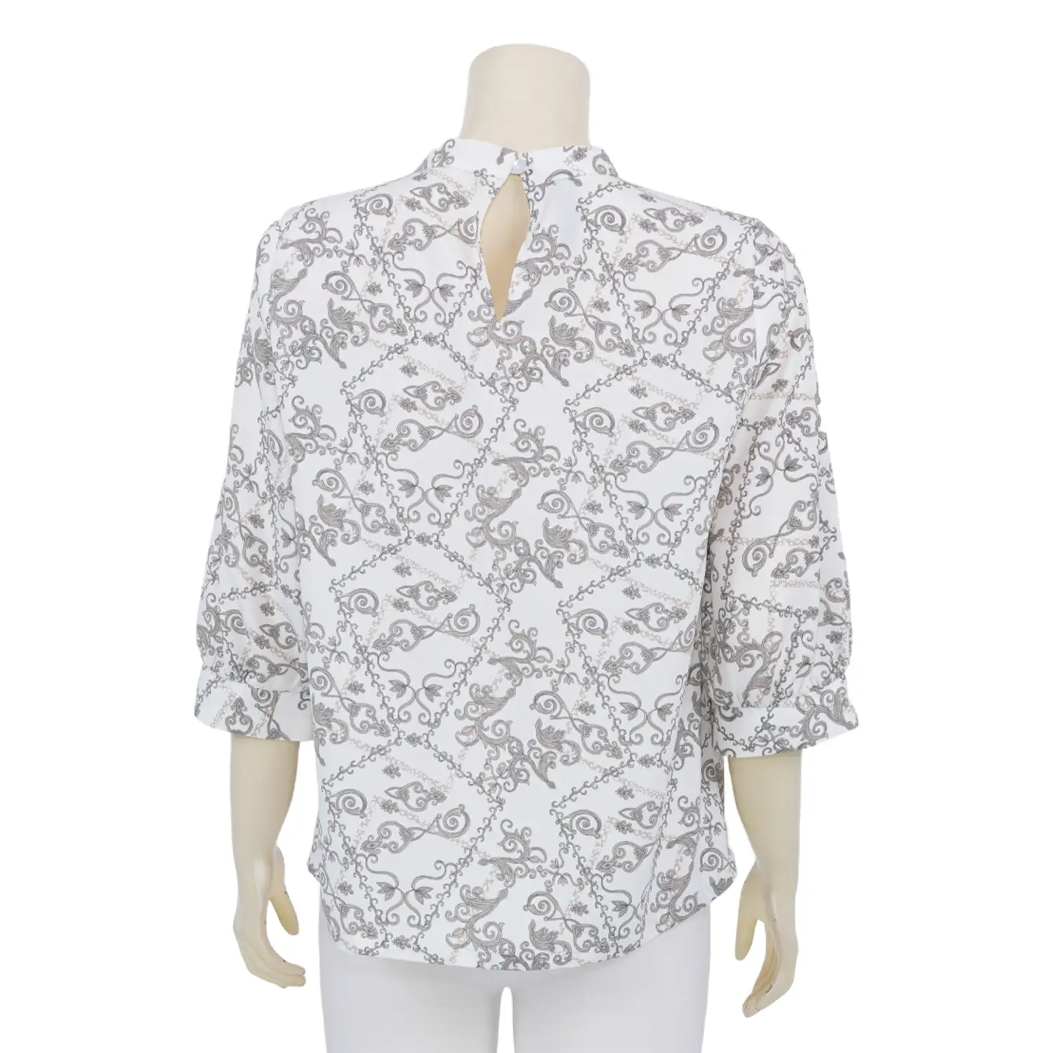 เสื้อคอตั้ง แขน 3 ส่วน ผ้าพีชสกินพิมพ์ลายวินเทจ - Image 5