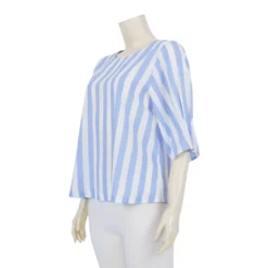 เสื้อคอกลม แขน 3 ส่วน ผ้าชีฟอง ลายทาง - Image 2