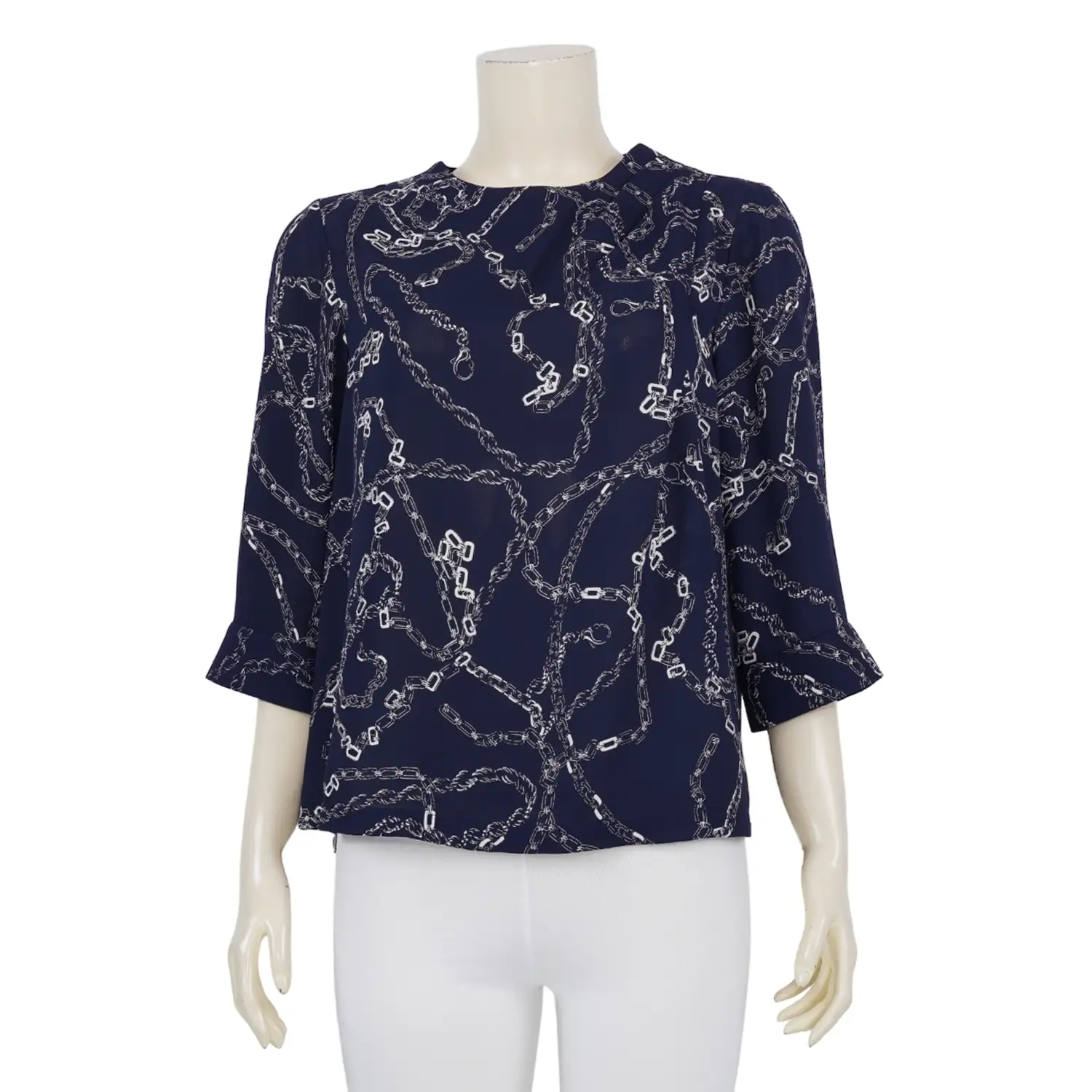 เสื้อคอปีน แขน 3 ส่วน ผ้าชีฟอง ลายลูกโซ่