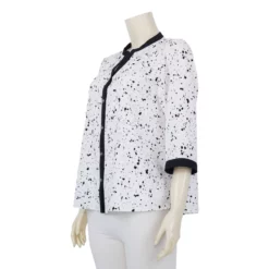 เสื้อคอกลม ผ่าหน้า แขน 3 ส่วน ผ้าพีชสกิน ลายเพ้นท์ - Image 2