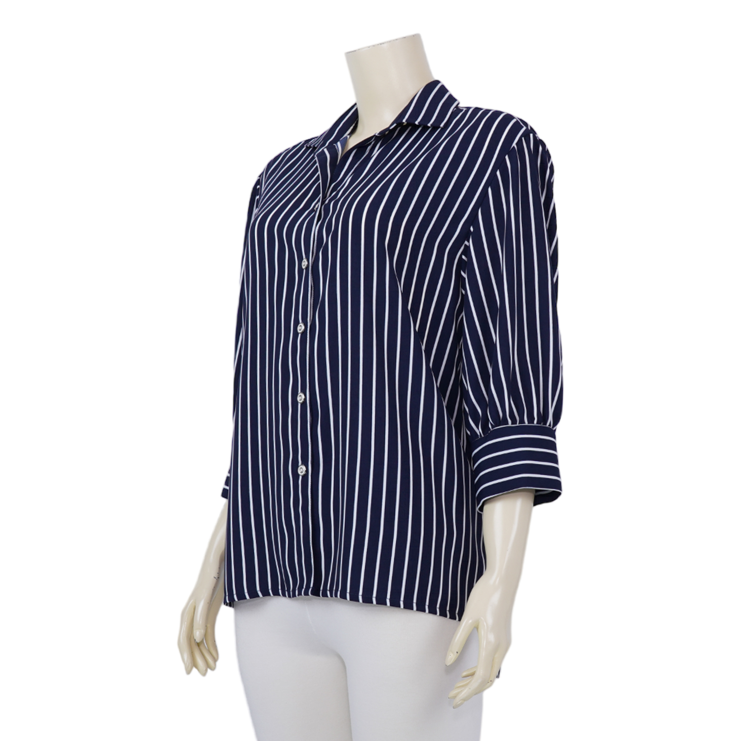 เสื้อเชิ้ต แขน 3 ส่วน ผ้าพีชสกิน ลายทาง - Image 2
