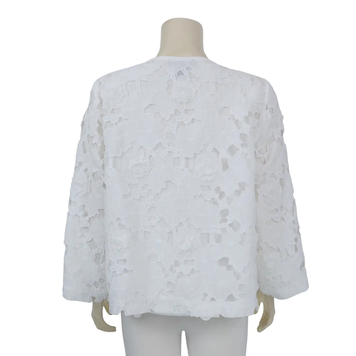 เสื้อแจ็คเก็ตคอกลม แขนยาว ผ้าลูกไม้ปักลาย พร้อมเสื้อแขนกุด - Image 3
