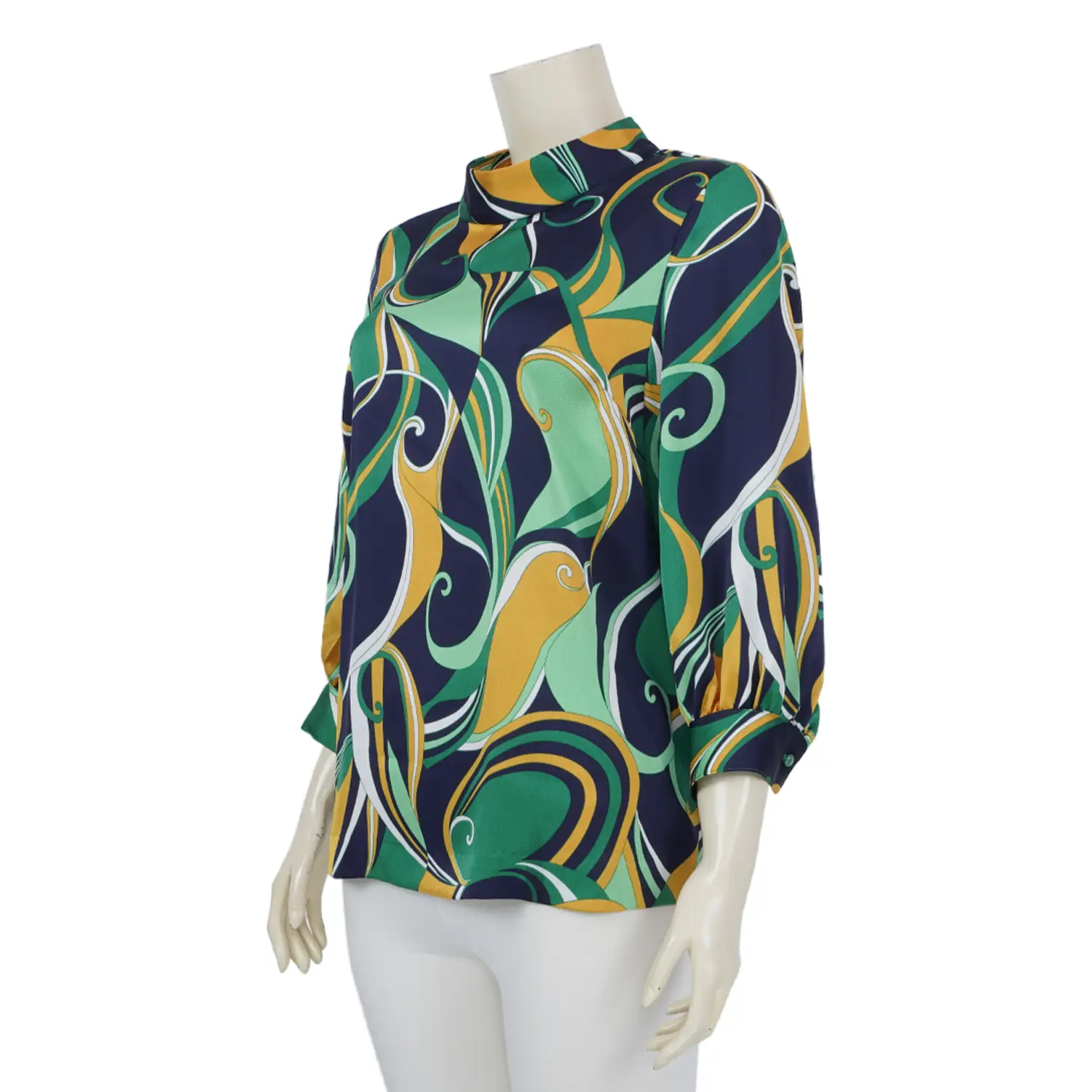 เสื้อคอตั้ง แขนพองยาว 5 ส่วน ผ้าซาตินลายกราฟิก - Image 2