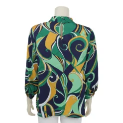 เสื้อคอตั้ง แขนพองยาว 5 ส่วน ผ้าซาตินลายกราฟิก - Image 3