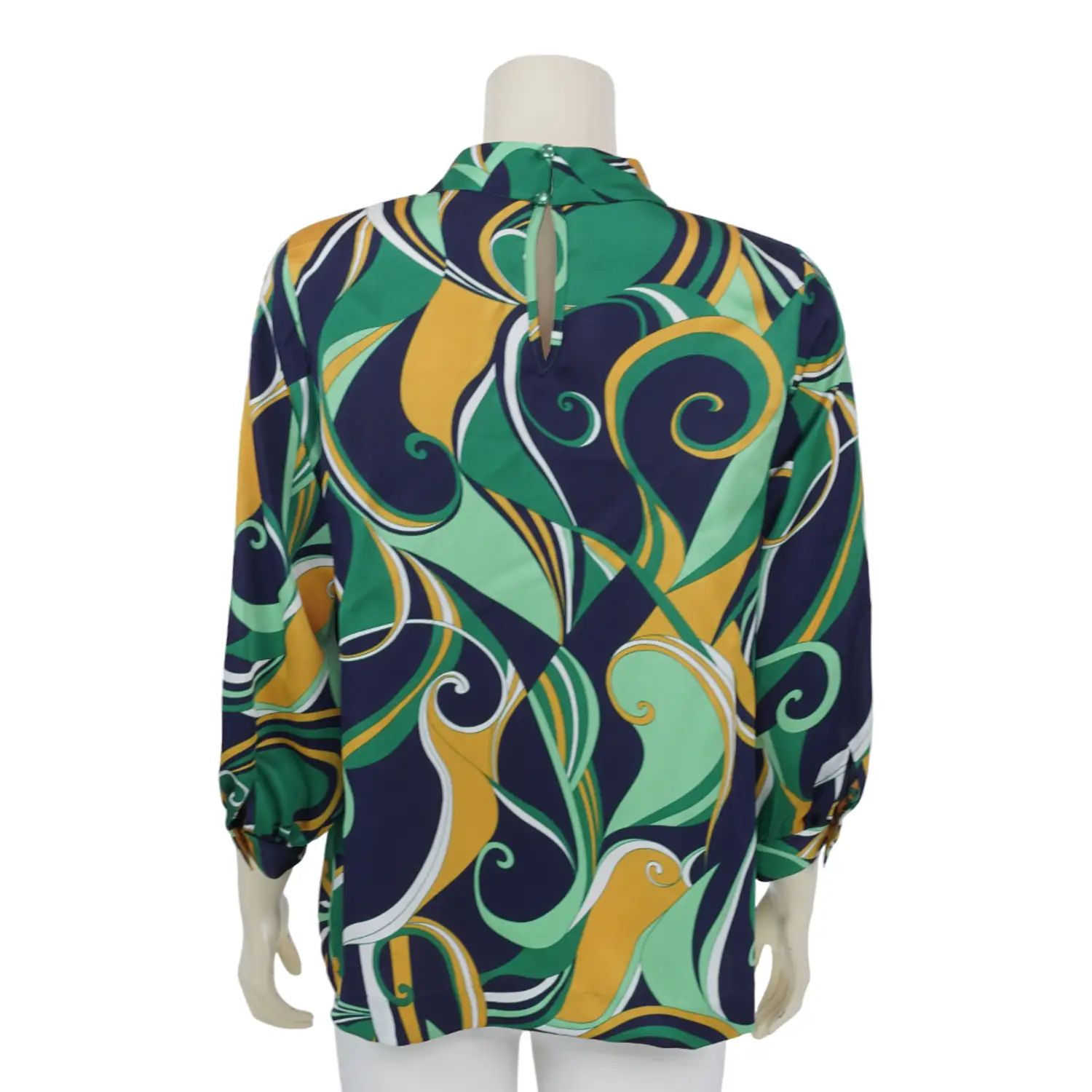 เสื้อคอตั้ง แขนพองยาว 5 ส่วน ผ้าซาตินลายกราฟิก - Image 3