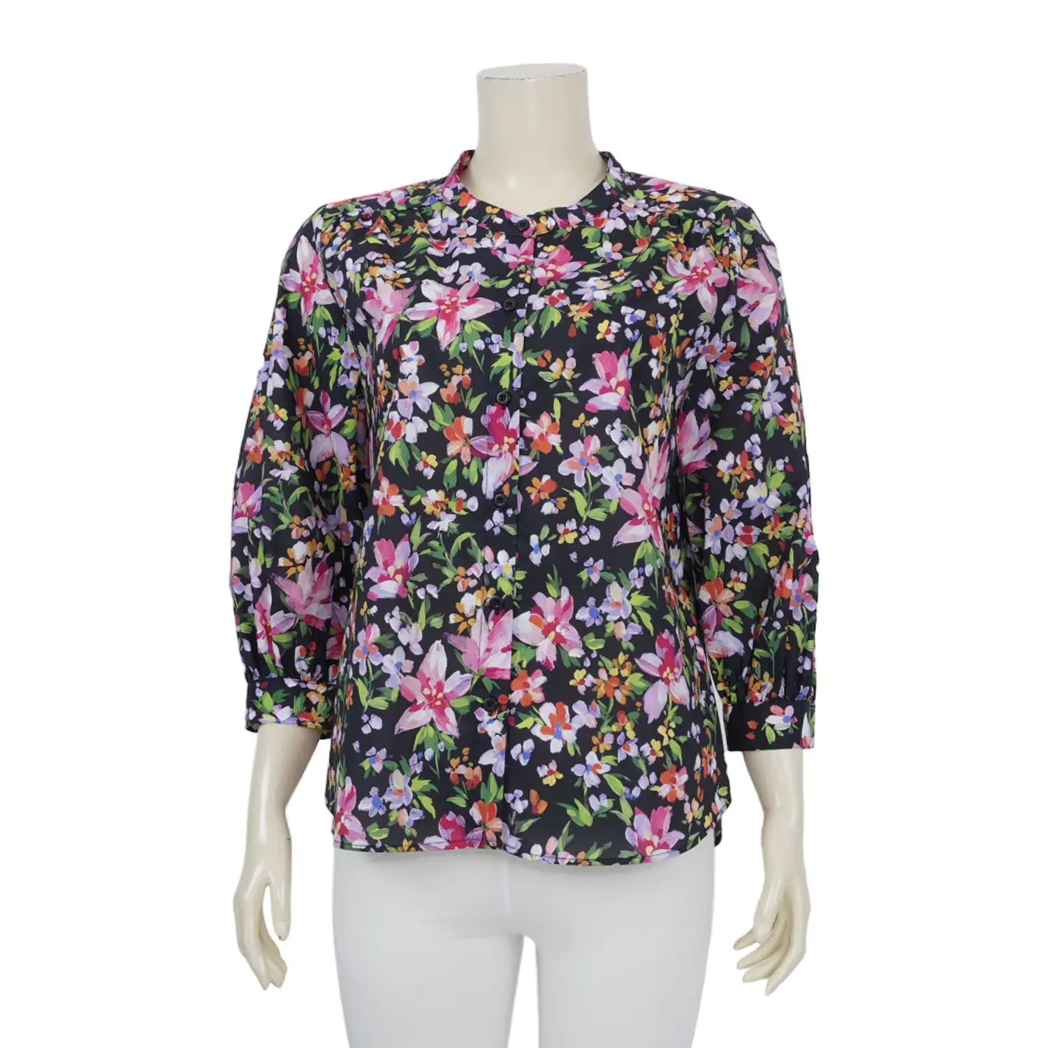 เสื้อเชิ้ตคอจีน แขนพองยาว 5 ส่วน ผ้าคอตตอน วอยล์