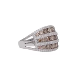 แหวนทองขาว18K ประดับเพชรสีคาราเมลและเพชร - Image 2