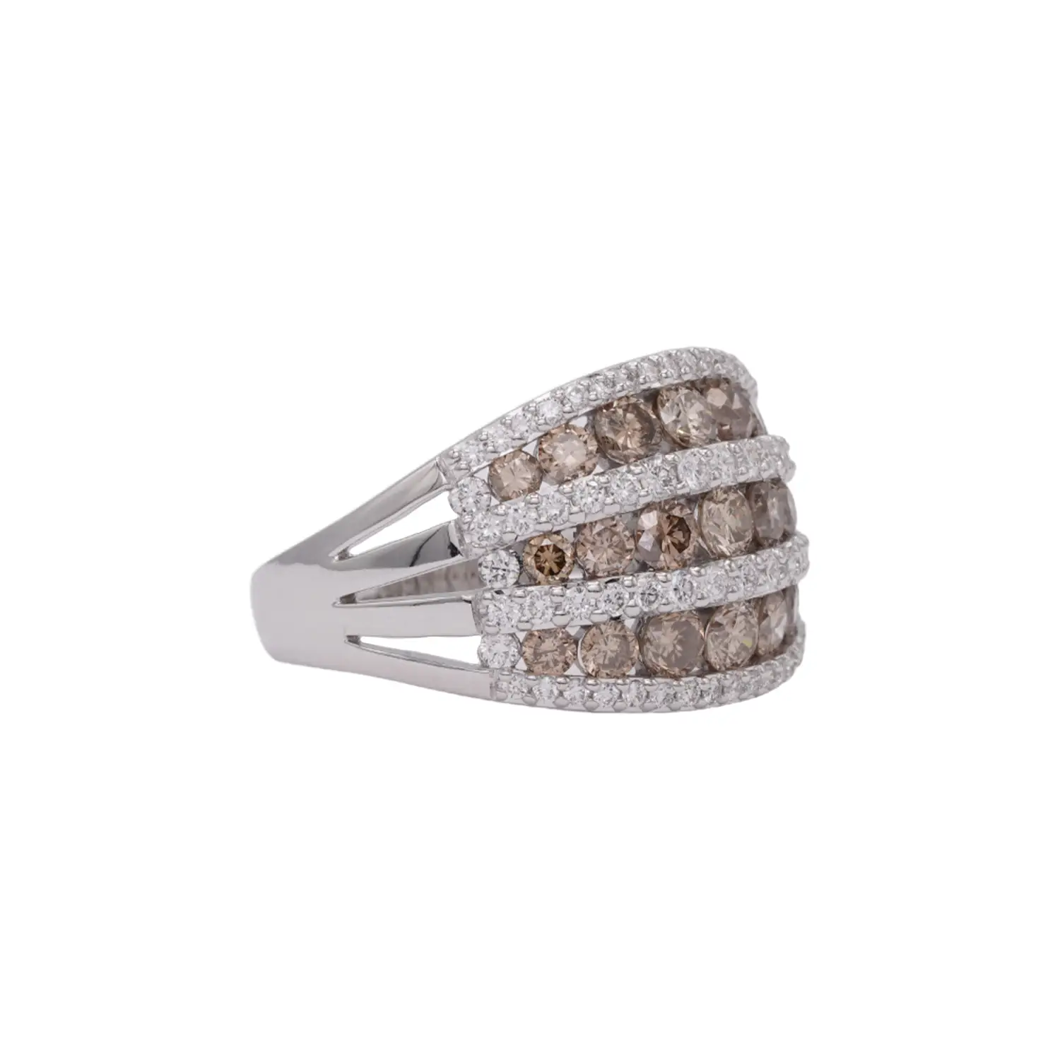แหวนทองขาว18K ประดับเพชรสีคาราเมลและเพชร - Image 2