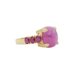 แหวนเงิน925 ชุบทอง18K ประดับทับทิมและ เซอร์คอนสีขาว - Image 2