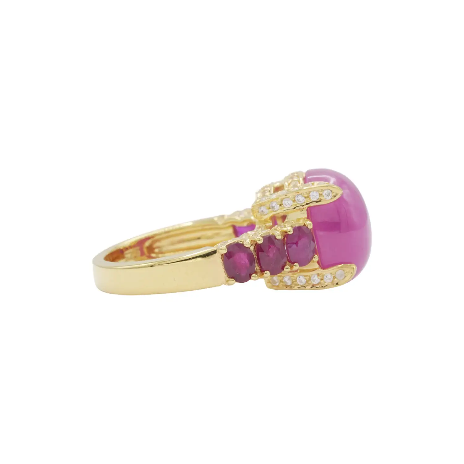 แหวนเงิน925 ชุบทอง18K ประดับทับทิมและ เซอร์คอนสีขาว - Image 3