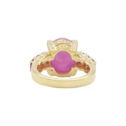 แหวนเงิน925 ชุบทอง18K ประดับทับทิมและ เซอร์คอนสีขาว - Image 4