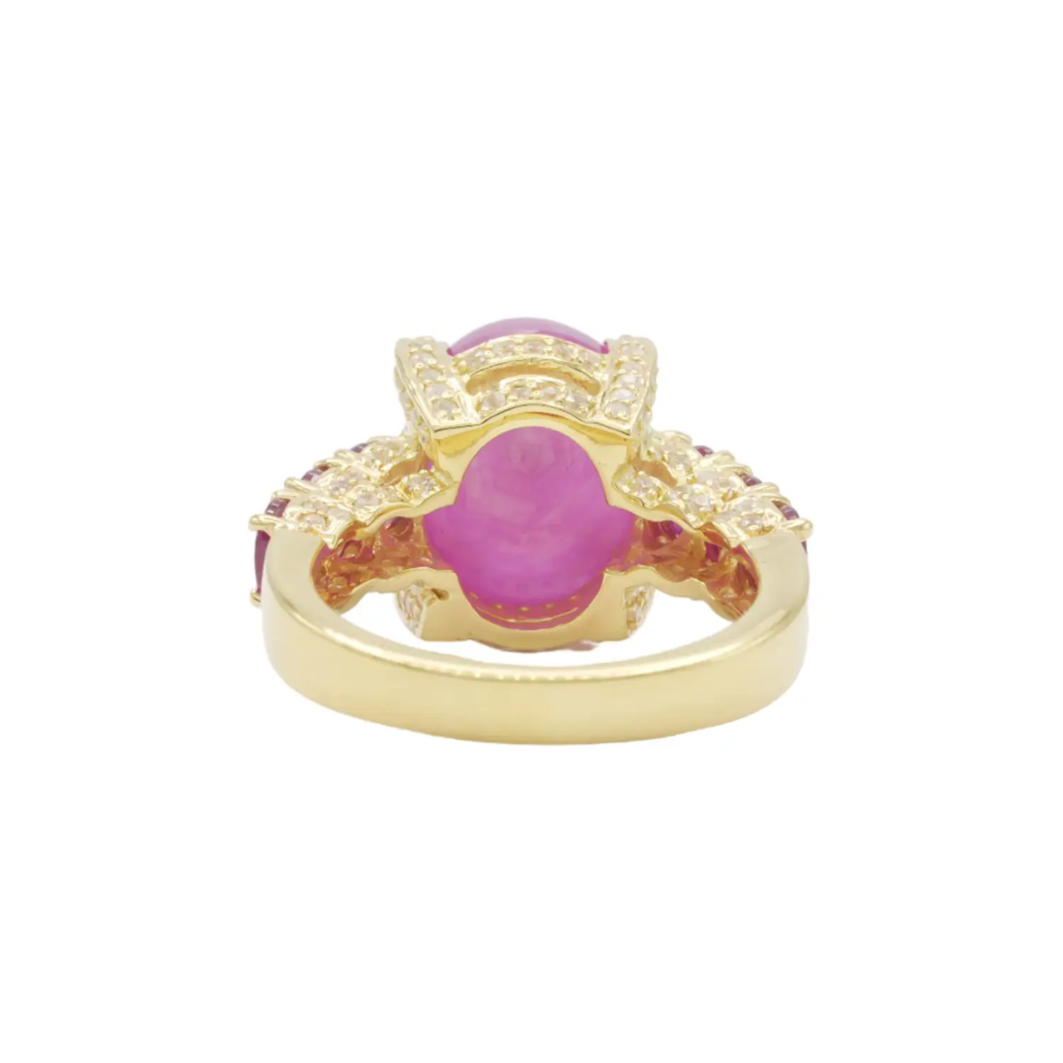 แหวนเงิน925 ชุบทอง18K ประดับทับทิมและ เซอร์คอนสีขาว - Image 4