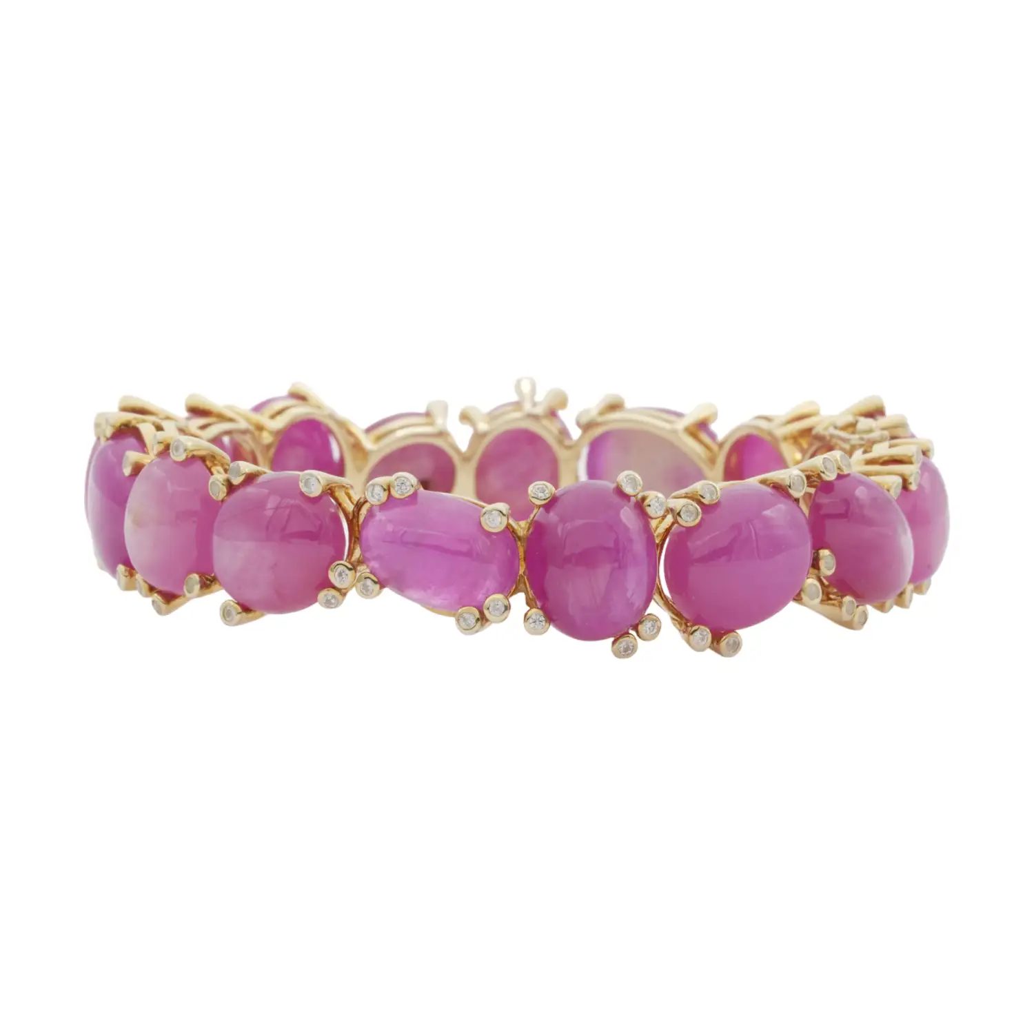 กำไลข้อมือเงิน925 ชุบทอง18K ประดับ ทับทิมเจียระไนหลังเบี้ย และเซอร์คอนสีขาว
