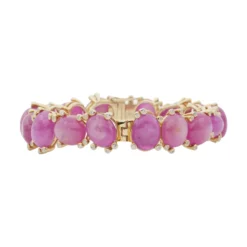 กำไลข้อมือเงิน925 ชุบทอง18K ประดับ ทับทิมเจียระไนหลังเบี้ย และเซอร์คอนสีขาว - Image 5