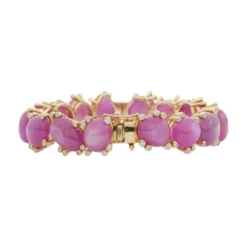กำไลข้อมือเงิน925 ชุบทอง18K ประดับ ทับทิมเจียระไนหลังเบี้ย และเซอร์คอนสีขาว - Image 4