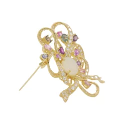 จี้หรือเข็มกลัดเงิน925 ชุบทอง18K ประดับ โอปอ, แฟนซี สปิเนล และโทแพซสีขาว - Image 2