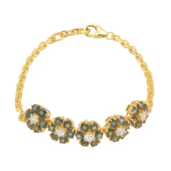 สร้อยข้อมือเงิน925 ชุบทอง24K ประดับเขียวส่อง และเซอร์คอนสีขาว - Image 3
