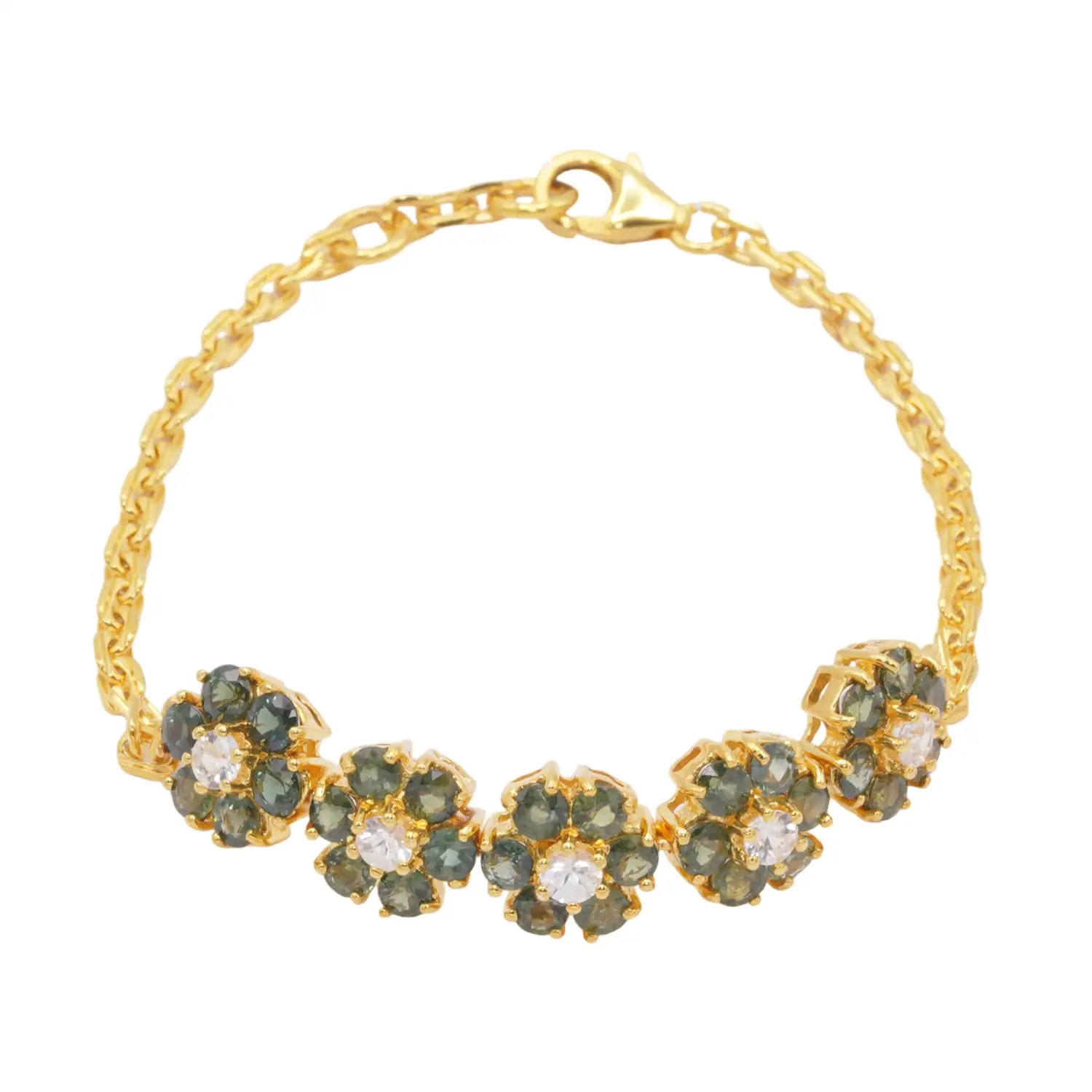 สร้อยข้อมือเงิน925 ชุบทอง24K ประดับเขียวส่อง และเซอร์คอนสีขาว - Image 3