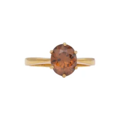 แหวนเงิน925 ชุบทอง24K ประดับเซอร์คอนสีน้ำตาล ดีไซน์โซลิแทร์ (Solitaire Ring)