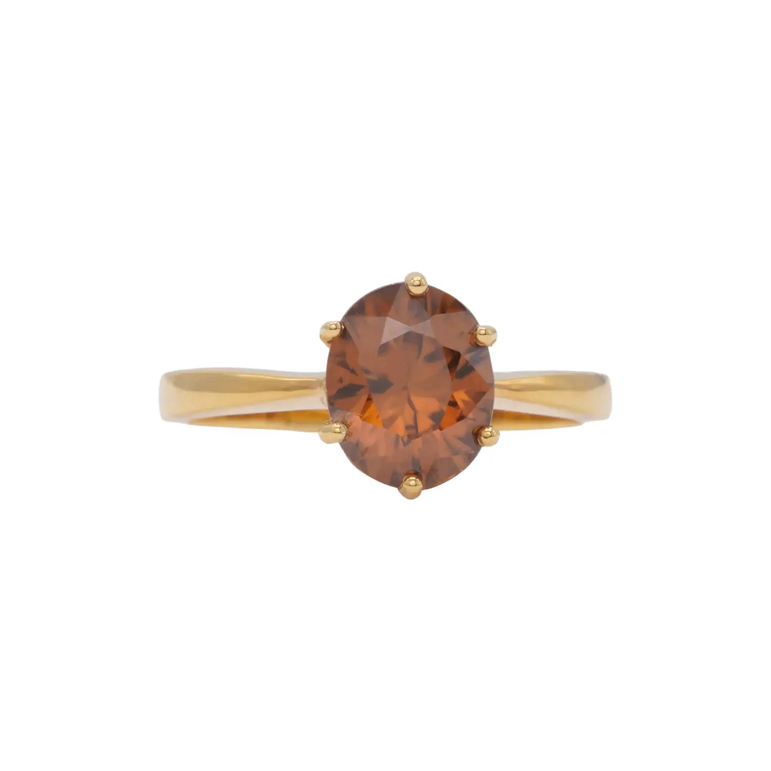 แหวนเงิน925 ชุบทอง24K ประดับเซอร์คอนสีน้ำตาล ดีไซน์โซลิแทร์ (Solitaire Ring)