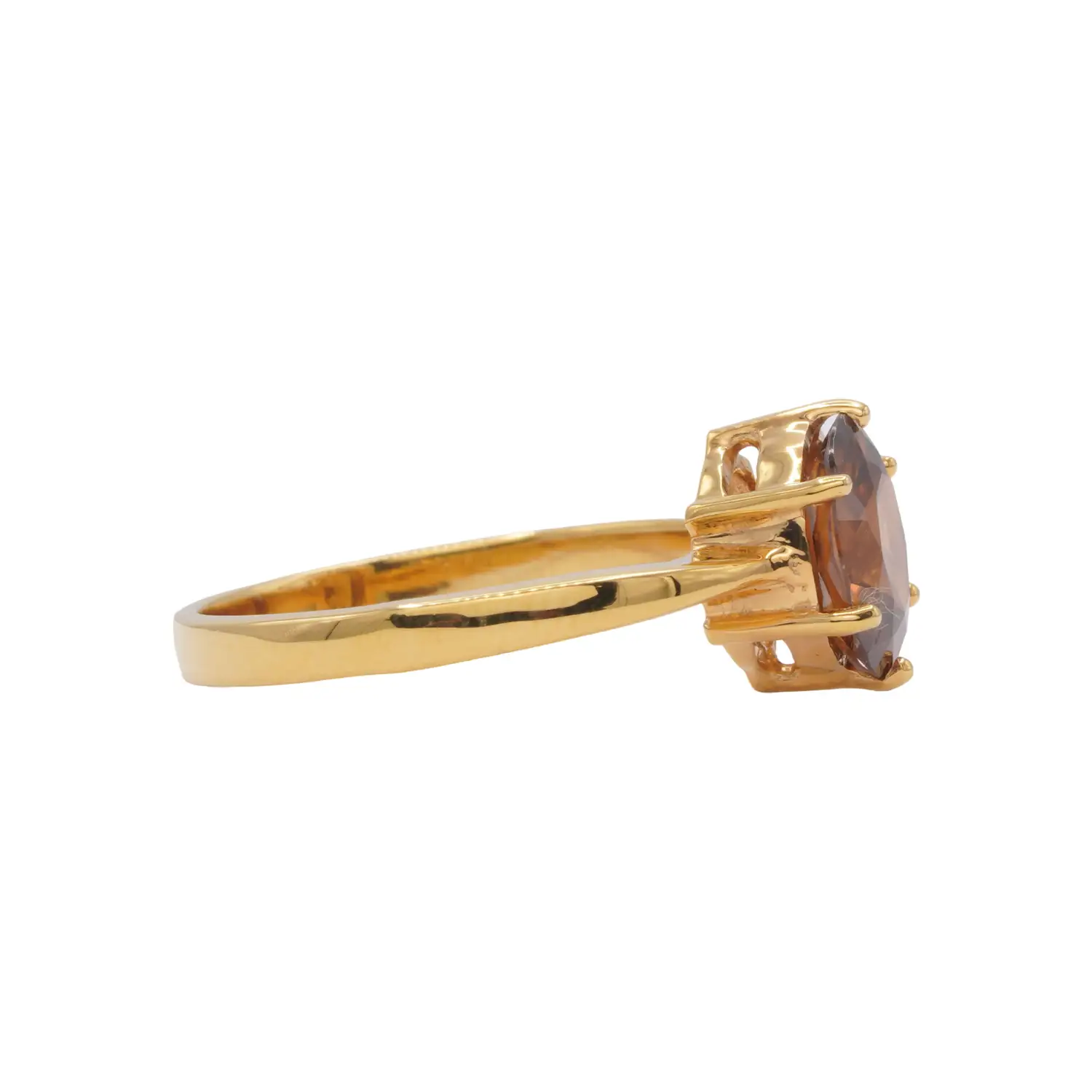 แหวนเงิน925 ชุบทอง24K ประดับเซอร์คอนสีน้ำตาล ดีไซน์โซลิแทร์ (Solitaire Ring) - Image 3
