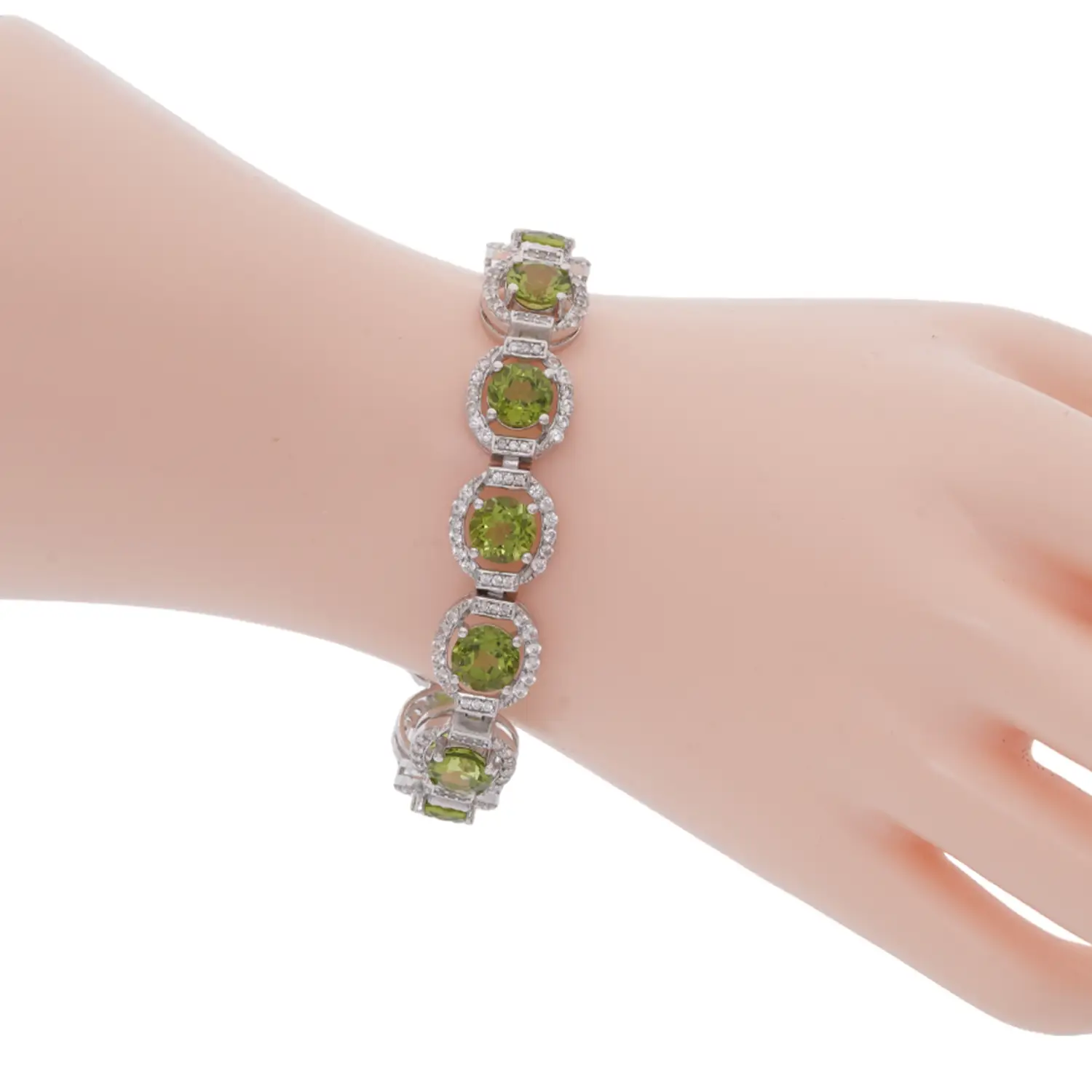 สร้อยข้อมือเงิน925 ประดับเพริดอต และเซอร์คอนสีขาว - Image 4