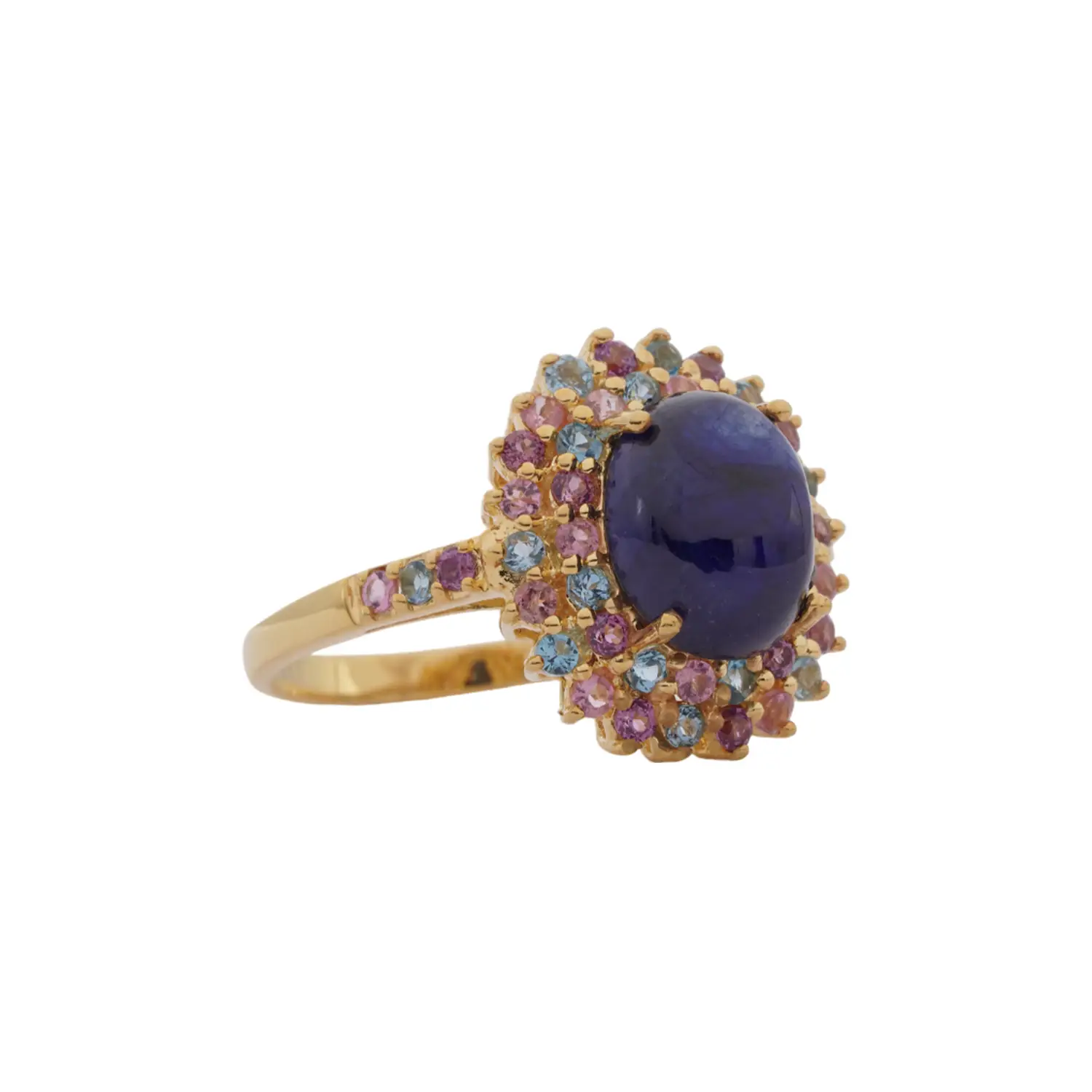แหวนเงิน925 ชุบทอง24K ประดับไพลิน ทัวร์มาลีน โทแพซสีฟ้าและโรโดไลต์ - Image 4