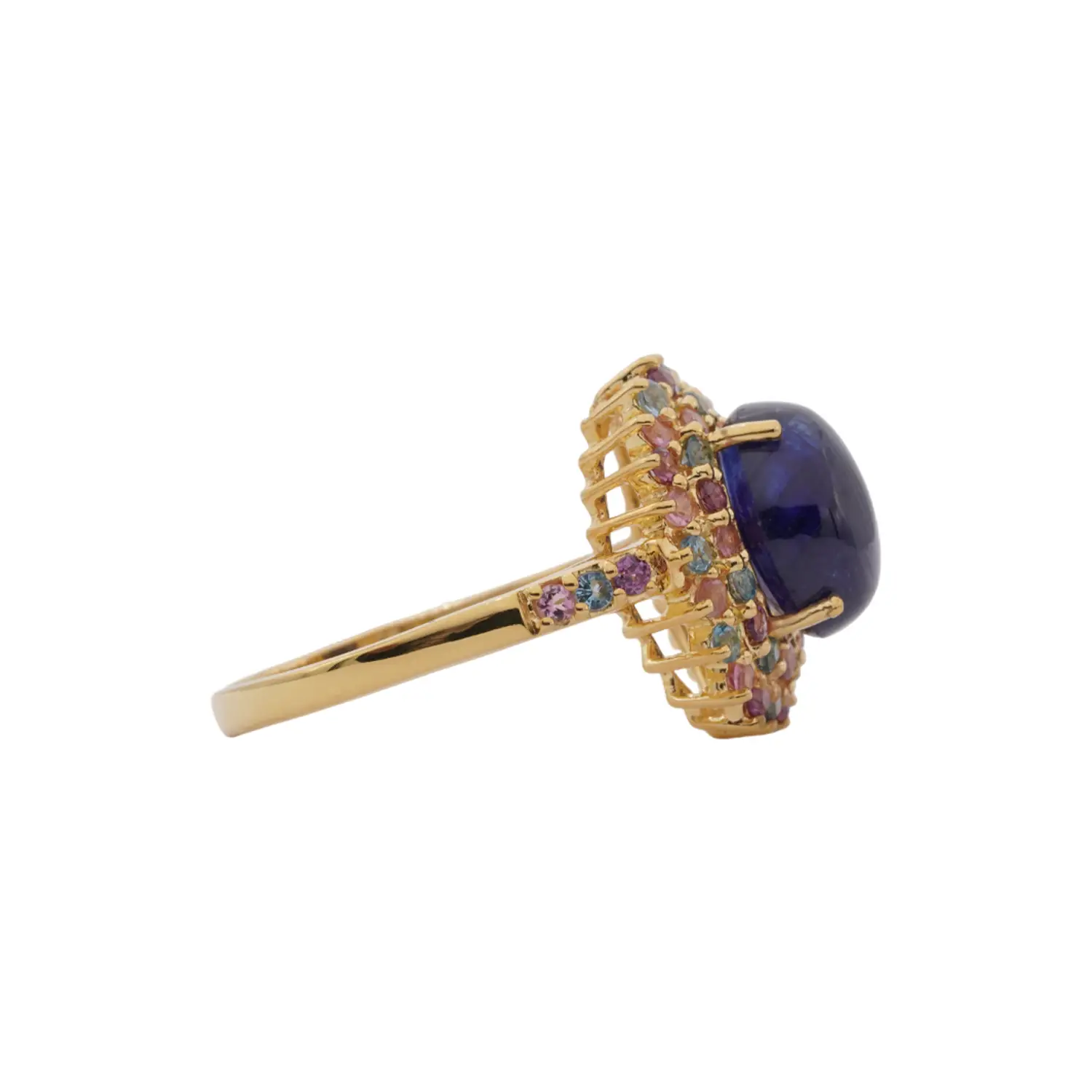 แหวนเงิน925 ชุบทอง24K ประดับไพลิน ทัวร์มาลีน โทแพซสีฟ้าและโรโดไลต์ - Image 3