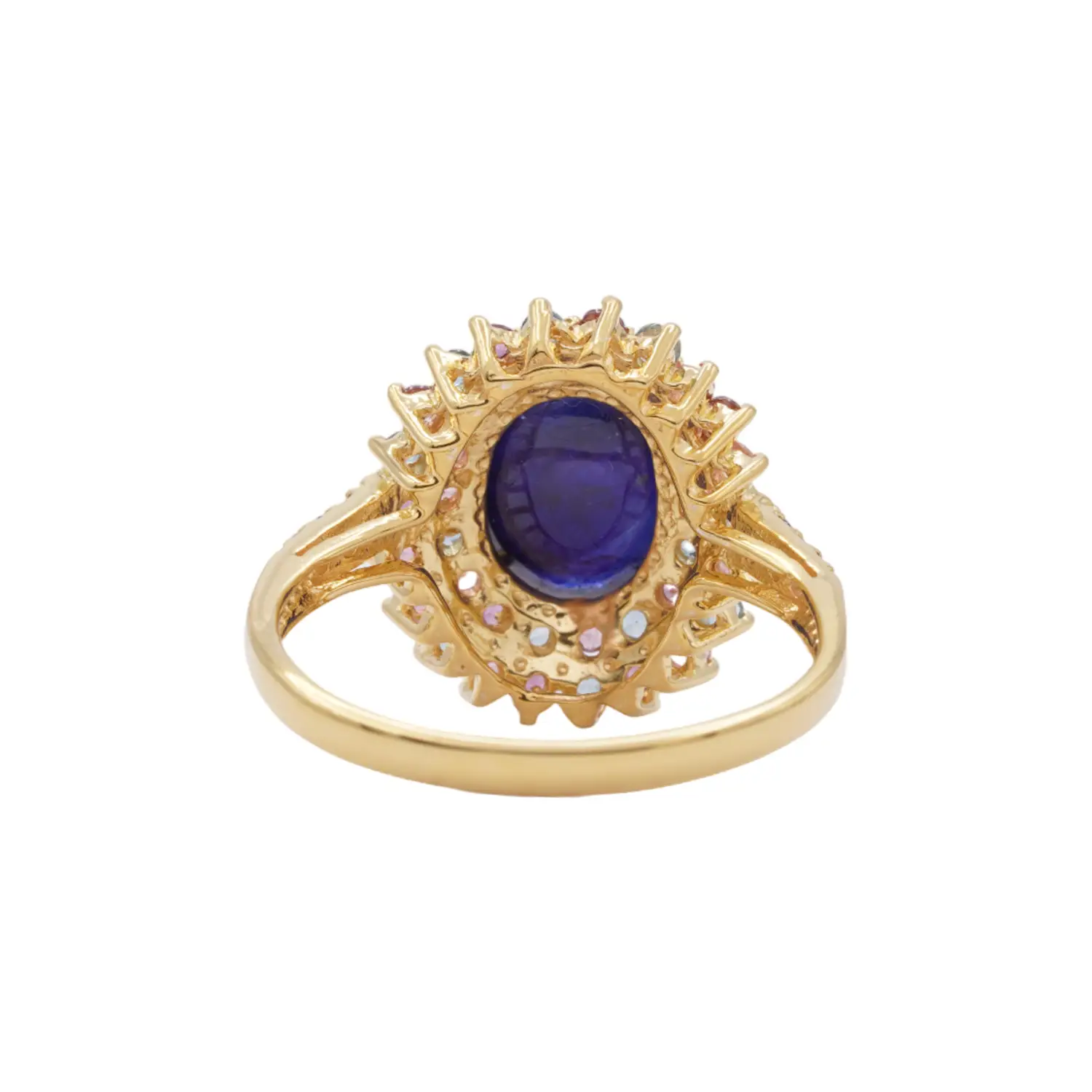 แหวนเงิน925 ชุบทอง24K ประดับไพลิน ทัวร์มาลีน โทแพซสีฟ้าและโรโดไลต์ - Image 2