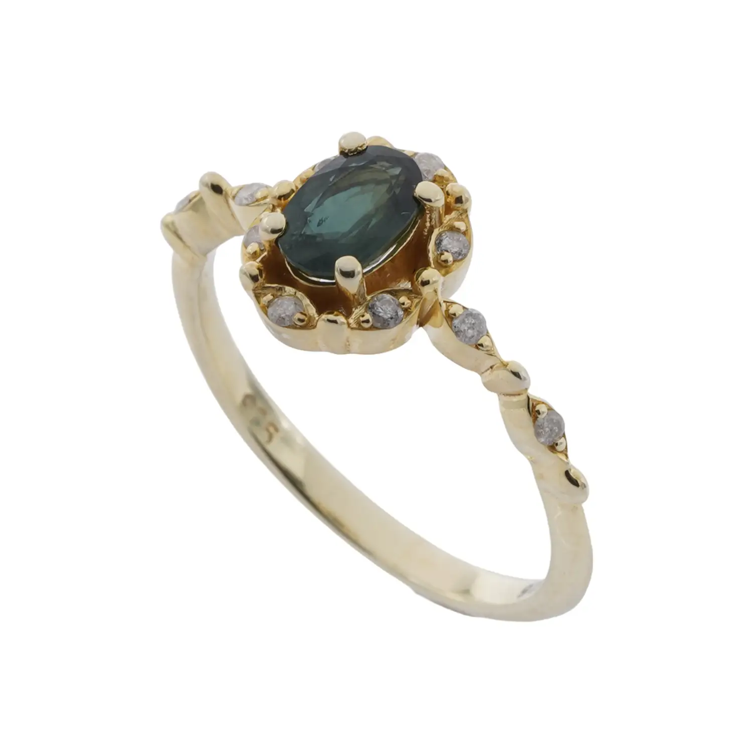 แหวนเงิน925 ชุบทอง18K ประดับเขียวส่องและเพชร(PK) - Image 2