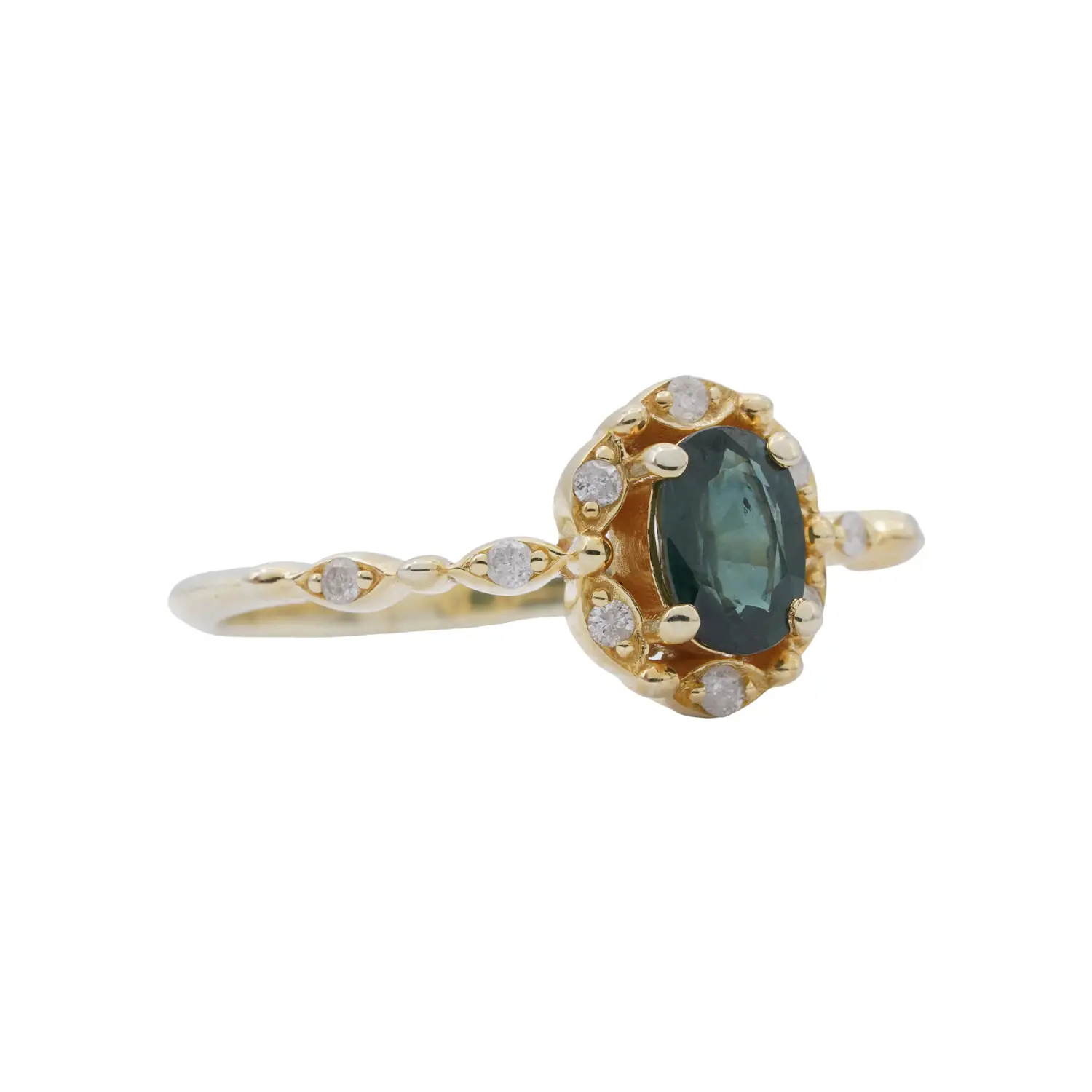 แหวนเงิน925 ชุบทอง18K ประดับเขียวส่องและเพชร(PK) - Image 3
