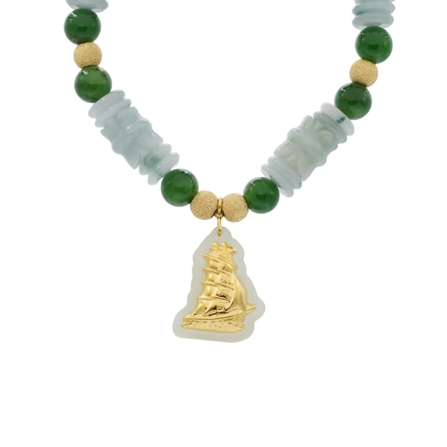 สร้อยข้อมือหยก ประดับจี้หยกเหอเถียน ฝังทอง24K รูปเรือสำเภา - Image 3