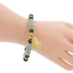 สร้อยข้อมือหยก ประดับจี้หยกเหอเถียน ฝังทอง24K รูปเรือสำเภา - Image 2