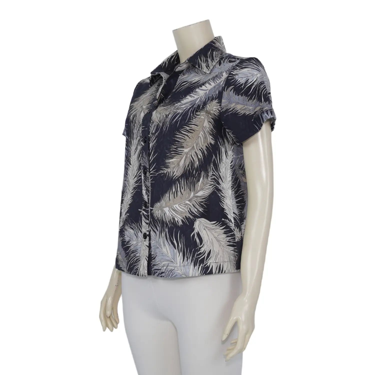 เสื้อเชิ้ตสตรีแขนสั้น พ้าพิมพ์ลายขนนก - Image 2