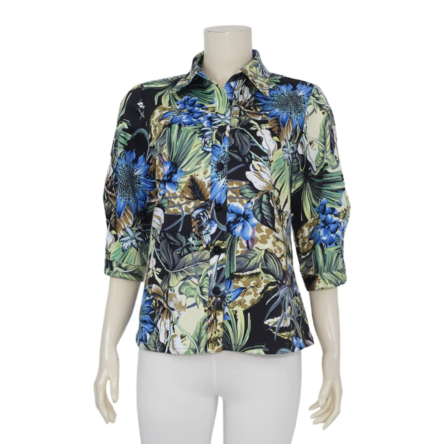 เสื้อเชิ้ตสตรี แขน 3 ส่วน ทรงกระบอก ผ้าพิมพ์ลาย Hibiscus - Image 3