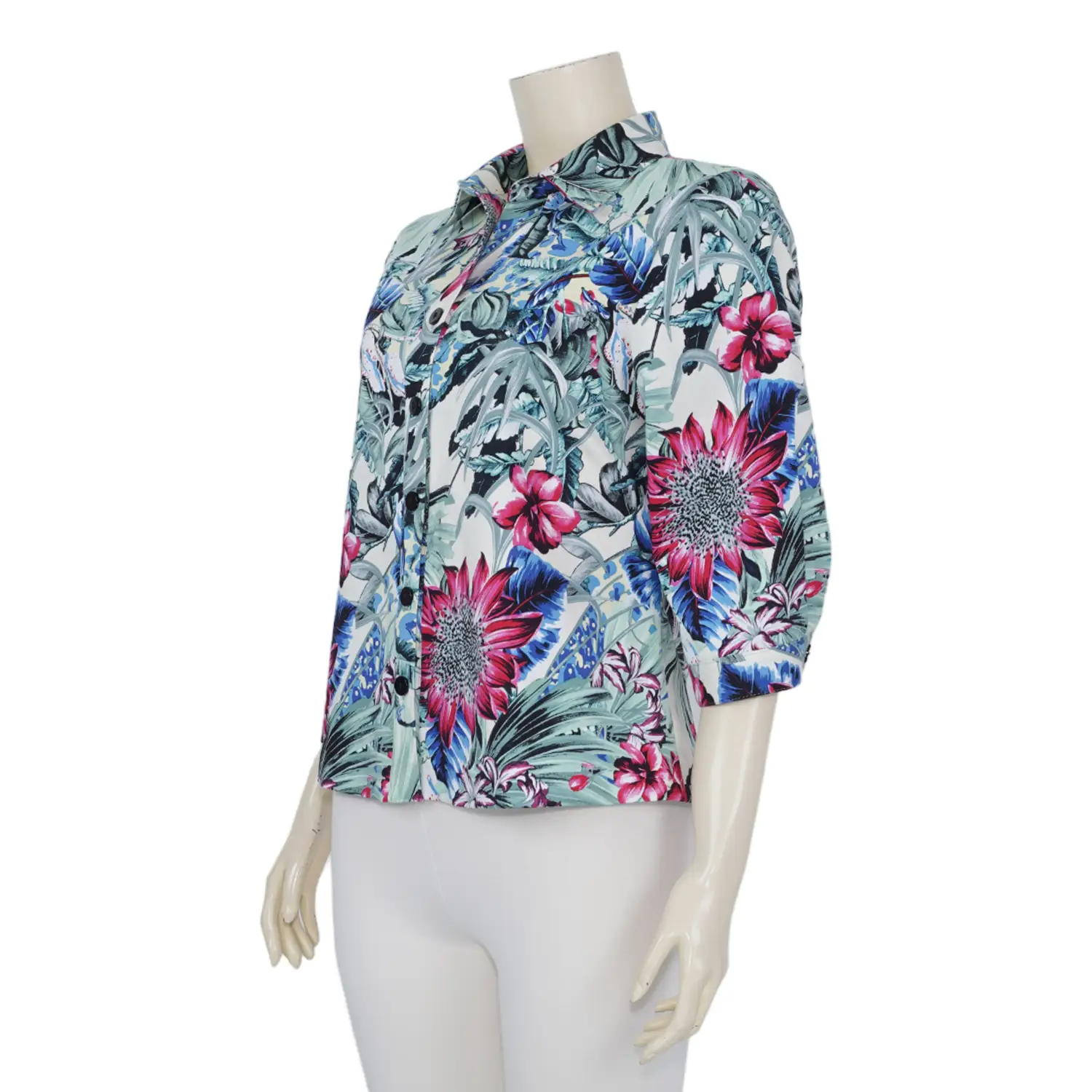 เสื้อเชิ้ตสตรี แขน 3 ส่วน ทรงกระบอก ผ้าพิมพ์ลาย Hibiscus - Image 5